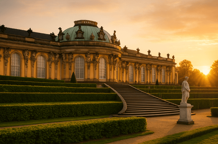 Potsdam Schloss Sanssouci Sonnernuntergang - KI generiert